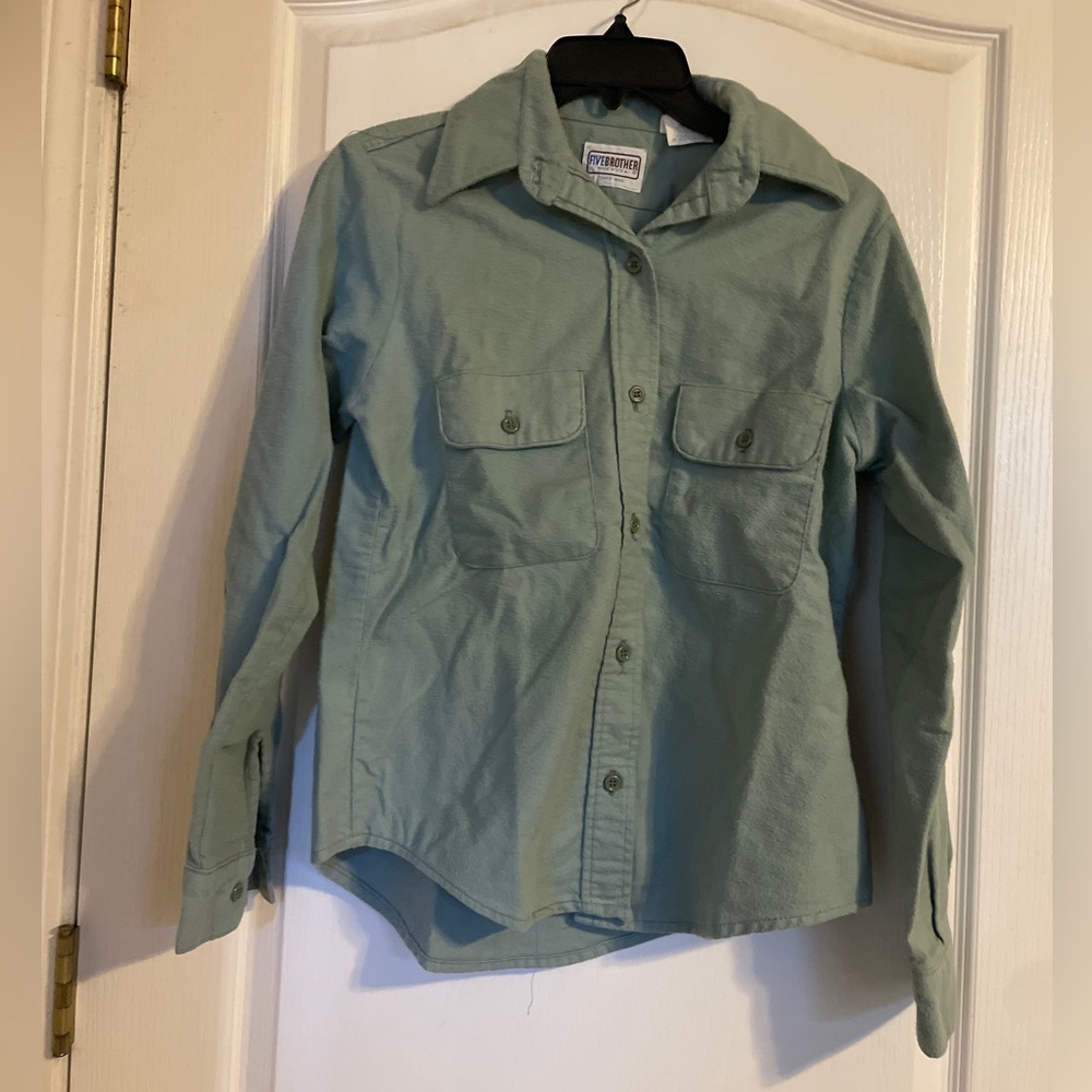Five Brother Flannel Shirt Womens M Sage Green Excellent Vintage Union Made USA
